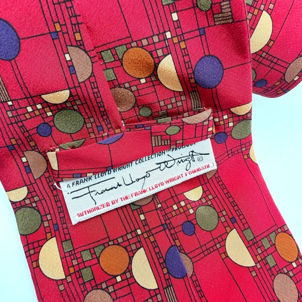 Vintage 90s Frank Lloyd Wright Red 100% Silk Confetti Coonley Playhouse Tie
